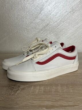 Vans Old Skool Vintage White Leather Sneakers Women Size 7.5